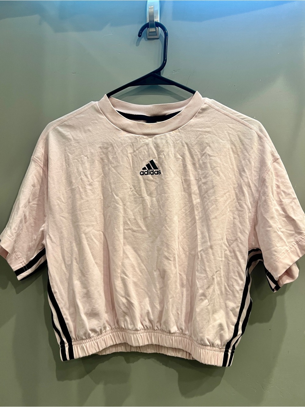 adidas Pink Cropped Tee with Black Logo